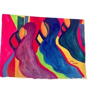 Original Watercolor Painting Signed Abstract Colorful Unframed NWOT